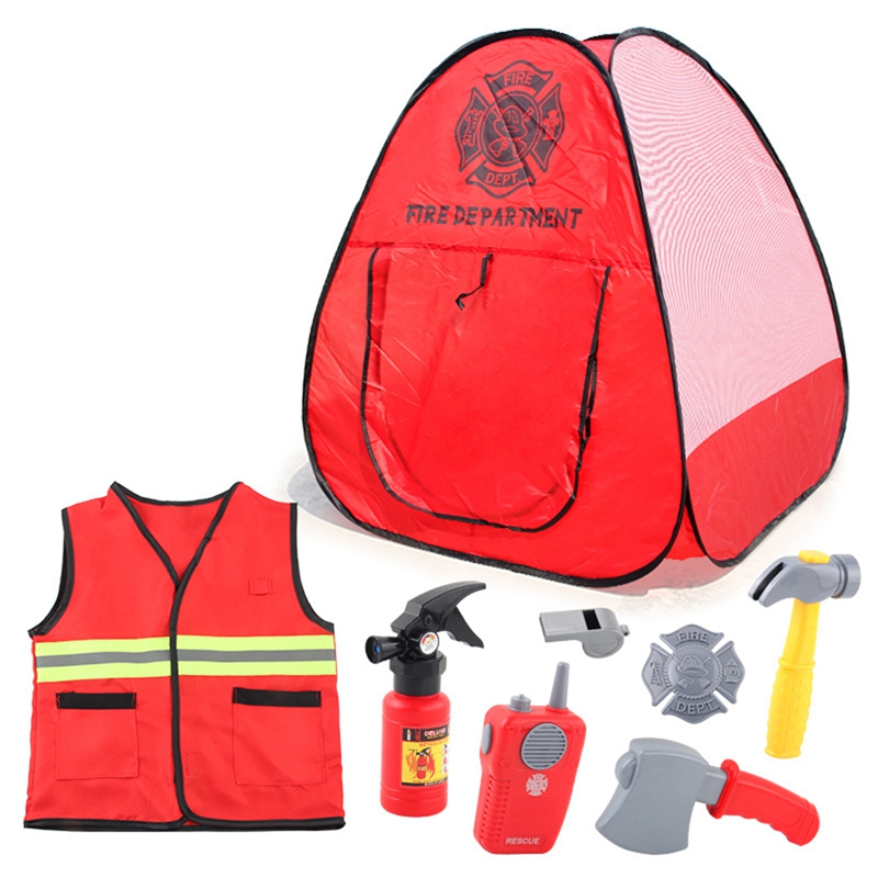 Kids Firefighter Role Costume With Play Tent Pretend Play Toys For 4 5 6 Years Old Boys Birthday Gift Pretend Play